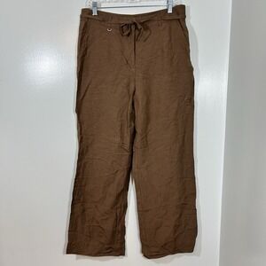 Loft Pants Womens 10 Linen Blend Coastal Beachy Wide Leg Modern Casual High Rise
